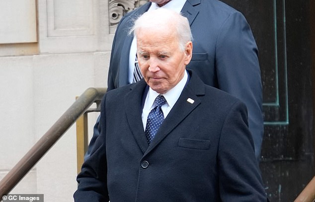 Former President Joe Biden is captured departing the funeral of Tatiana Schlossberg, a member of the Kennedy family, in January after she died of cancer at age 35. Friends told the Washington Post they fear Biden's own cancer diagnosis is taking a toll on him
