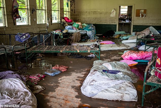 The all-girls camp was in a low-lying area, which is why it was hit so hard by the wall of water Pictured, Destroyed bedding and the girls' belongings at Camp Mystic