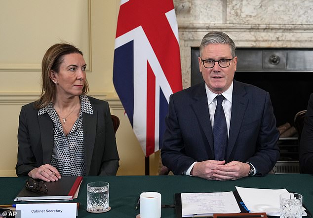 Keir Starmer held the weekly Cabinet meeting this morning, including a debut for his new Cabinet Secretary Antonia Romeo (left)