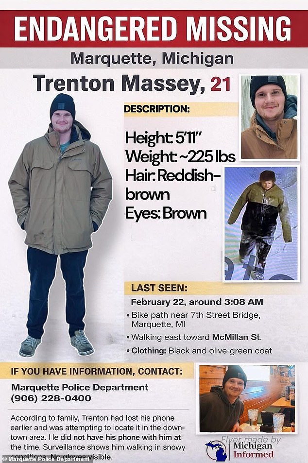 The Marquette Police Department is asking anyone with information regarding Massey¿s whereabouts to contact them immediately at 906-228-0400
