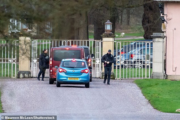 Police arrive to search Royal Lodge on Monday morning after Andrew was released under investigation