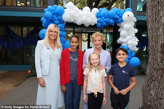Education Secretary Linda McMahon poses with Everest Nevraumont during her visit to Nevraumont's Austin-based private school Alpha in September. The school uses AI in its instruction, which is catered to each student