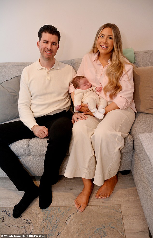 Grace Bell and Steven Powell with their baby son Hugo Powell, the first child in the UK to be born to a mother using a womb from a dead donor