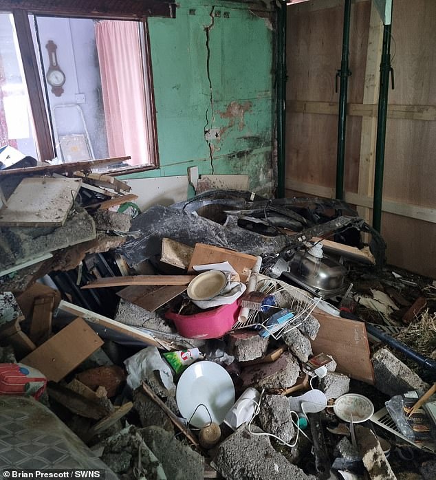 The impact of the crash in South Reston, Lincolnshire, caused a gaping hole to the front of the property and reduced the kitchen to ruins