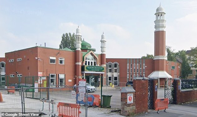 Counter-terror cops investigate after man 'carrying axe and knife' walks into Manchester mosque during Ramadan - as manhunt continues for second suspect and police increase patrols