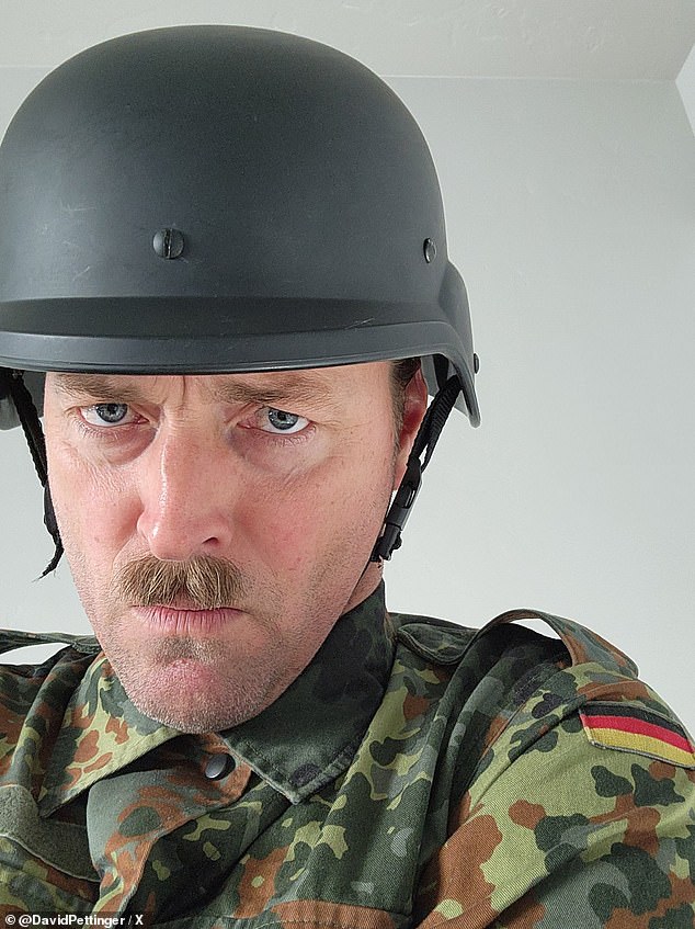 Pettinger, pictured above in a social media post, has previously worn blackface and brownface, and dressed up as Adolf Hitler