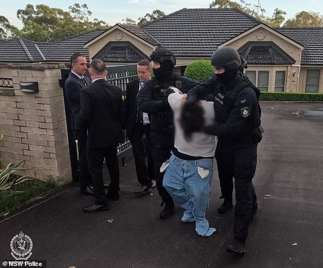 Andrews is pictured during his arrest at Kenthurst on Wednesday