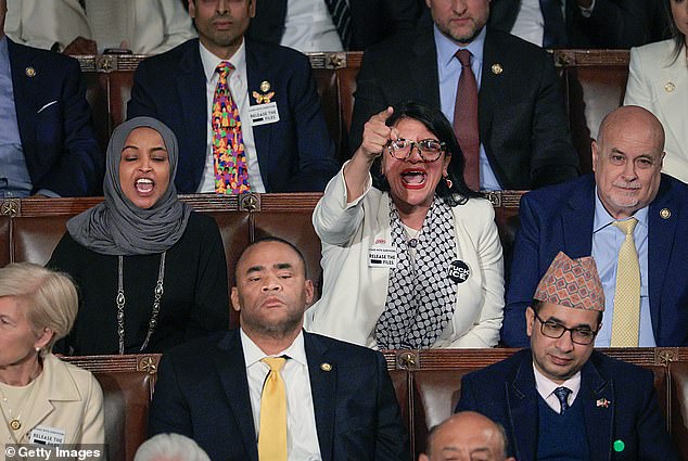Representatives Ilhan Omar (left) and Rashida Tlaib (right) can be seen heckling President Donald Trump during Tuesday night's State of the Union address