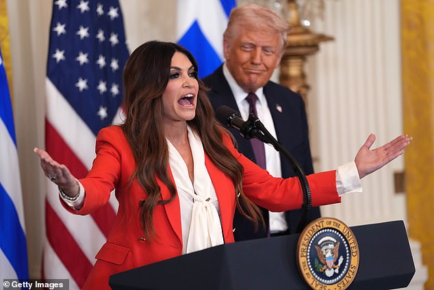 Kimberly Guilfoyle (left) was then named the U.S. ambassador to Greece by President Donald Trump (right), who invited her to the White House for an event in July. The ambassador's gig came as Donald Trump Jr's relationship with Bettina Anderson became public