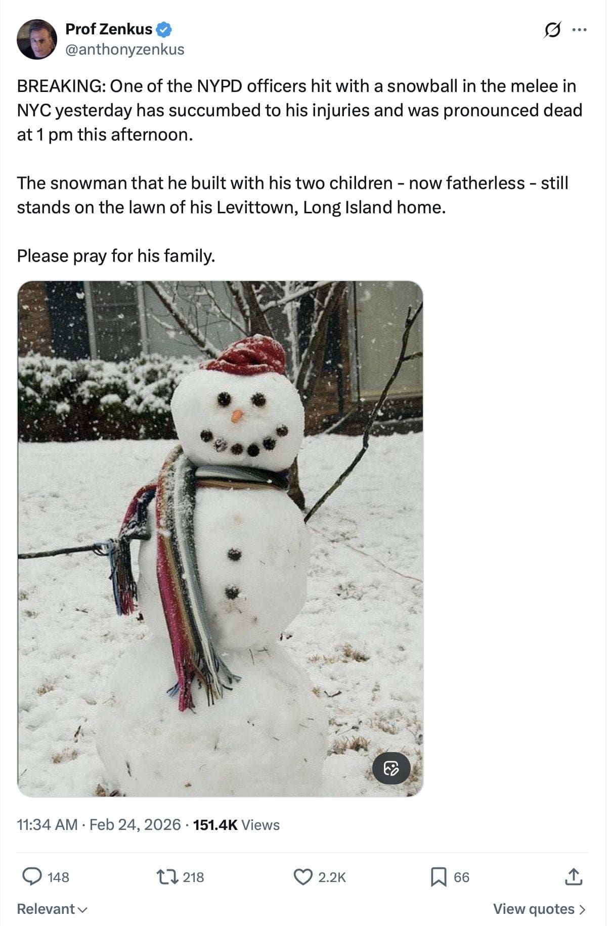 JUST IN: Arrest Finally Made In New York City “Snowball Fight”