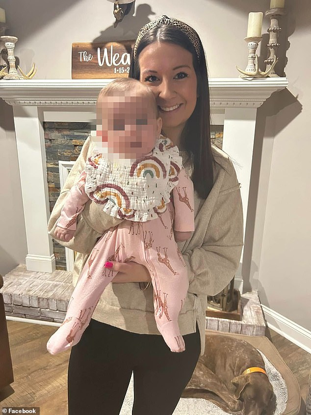 Weaver is pictured with one of her daughters. Caleb has been granted temporary custody of both children by a judge