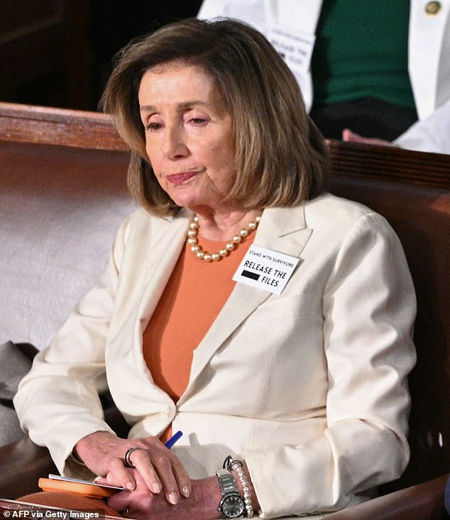 Pelosi, 85, is set to retire from Congress in January 2027. She is seen at Trump's State of the Union address on Tuesday