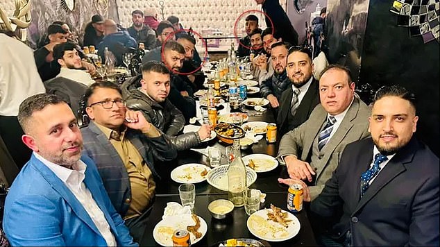 In 2023, Cllr Hussain (first on right) was pictured dining at a restaurant alongside three convicted crack-cocaine, heroin and cannabis dealers