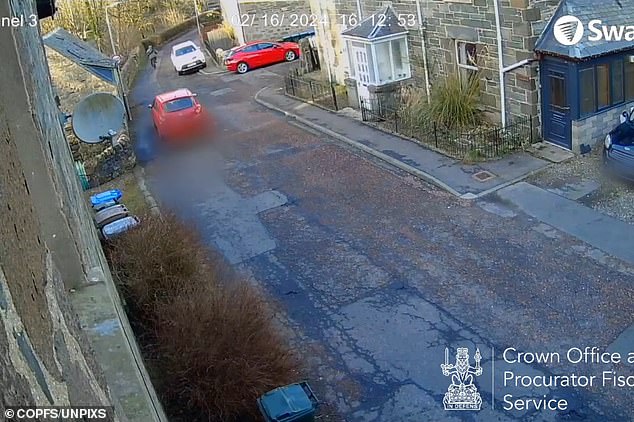 CCTV footage showed Campbell (ahead of the red ca on a bike) cycling his way up to a stony track known as Leafy Lane