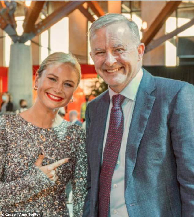 Grace Tame (left) publicly supported Albanese when he was elected as Prime Minister in 2022