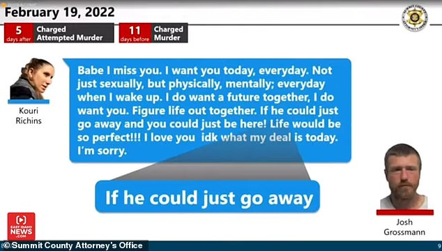 Text messages displayed in court show Richins exchanging flirty texts with her lover Josh Grossman before her husband Eric's death