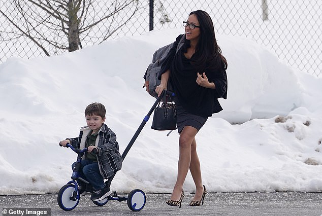 U.S. Rep. Lauren Boebert (R-CO) with her grandson Josiah Boebert returns for the continuation of testimony of former U.S. Secretary of State Hillary Clinton in a closed-door deposition with the House Oversight Committee at the Chappaqua Performing Arts Center