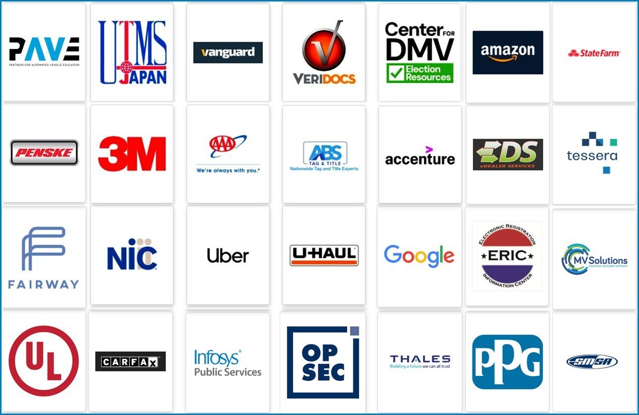 Logos of various companies who are AAMVA members.