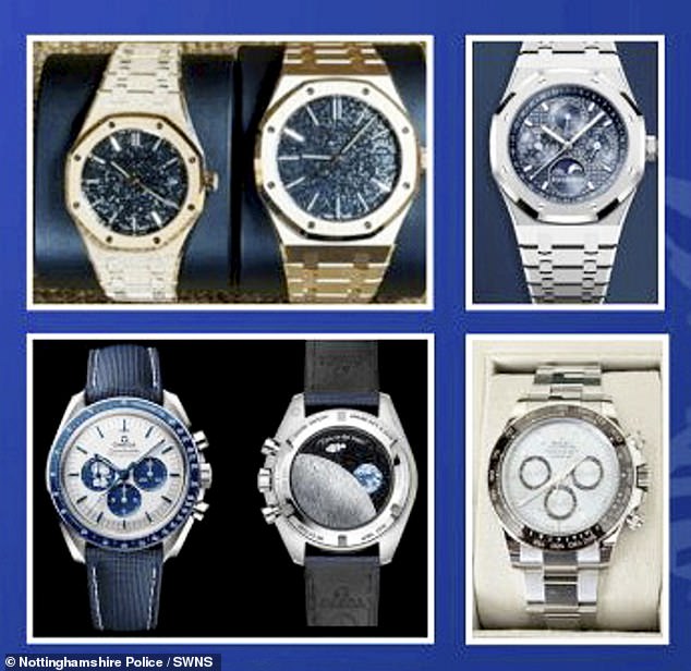 Some of the rare watches stolen in the raid. Crimestoppers has offered a reward for information