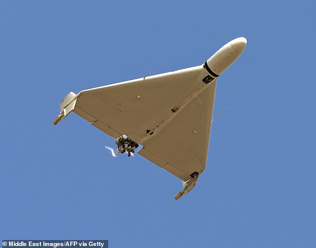 The Iranian-made Shahed drone is said to be able to fly at least five times faster than the speed of sound (file pic)