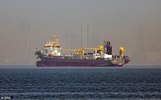 The conflict in the Middle East is expected to impact oil shipments (pictured is a vessel off the coast of Dubai on Sunday)