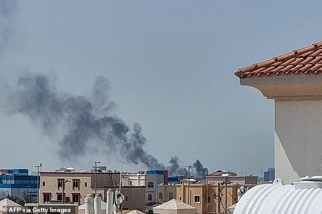 A plume of smoke rising over Abu Dhabi following in Iranian missile strike on February 28, 2028