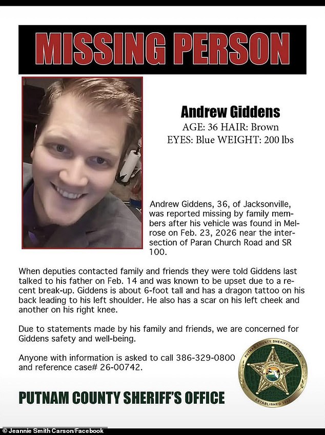 Giddens friends told Putnam County Sheriff's Office Deputy Derrick Holmes that Giddens had been 'depressed due to a recent break-up'