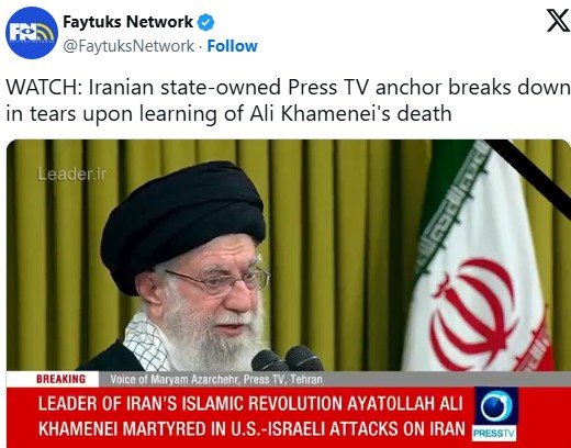 MUST SEE TV: Iranian Press TV Anchor Breaks Down in Tears After Learning Khamenei Was Killed in US-Israeli Airstrikes