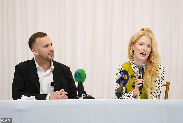 Green Party leader Zack Polanski and new Gorton and Denton MP Hannah Spencer, a plumber, pictured at a press conference after her win on Friday