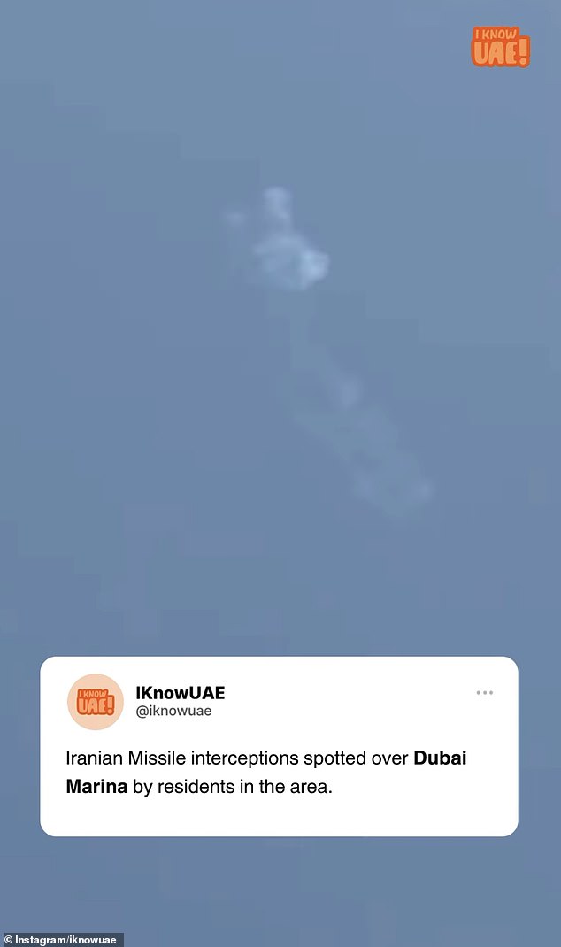 In another clip posted by @iknowuea, loud reverberating sounds can be heard as a plume of white smoke emerges as a missile is intercepted