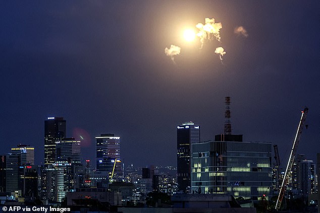 Explosions from Israeli projectile interceptions over Tel Aviv on Saturday