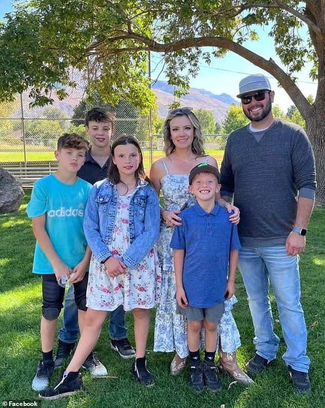 Miller - whose children range in age from nine to 15 - was told by doctors in June that she had just days to live after being bitten by about 15 spiders during a camping trip, but she has so far defied these odds. She is pictured above with her husband, Jake Miller, and their children
