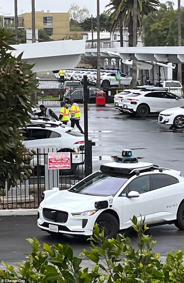 Christopher Potter, a local who started a petition against the alleged 'noise pollution' caused by the stations near his home, shared this photo of several Waymos being charged