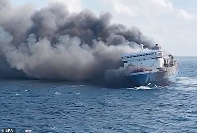 The ferry went up in flames off the coast of Madura island between 6am and 7am local time