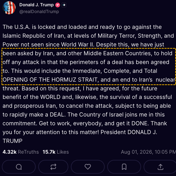 Trump Says "Perimeters Of A Deal Reached" With Iran To Reopen Hormuz After Call With Saudi Crown Prince