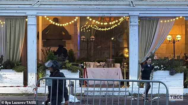 Pictured: The blast took place outside the upmarket Balzi Rossi eatery in Kudrinskaya Square, just over a mile from the Kremlin, at around 8.10pm local time today