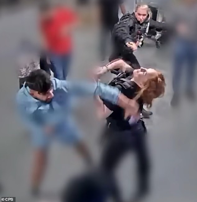 CCTV shows Amaaz swinging a punch at Manchester Airport - hitting PC Lydia Ward in the nose