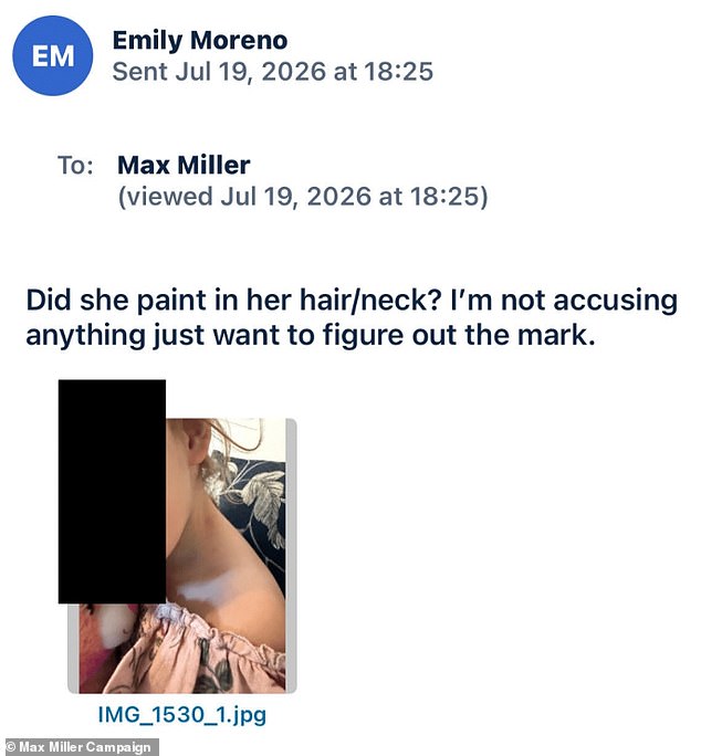 Moreno asked Miller if their daughter Ruth had paint in 'her hair/neck'