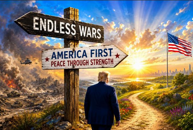 Trump at crossroads, illustration