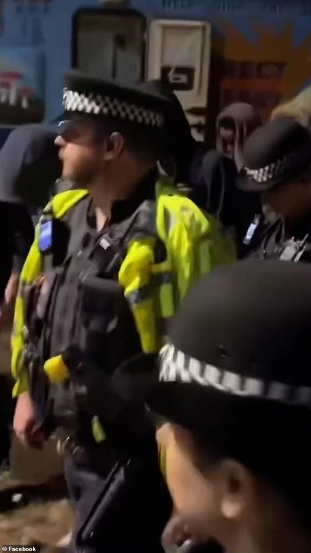 Police flooded the area and drones were launched as around 100 protesters swamped the market town
