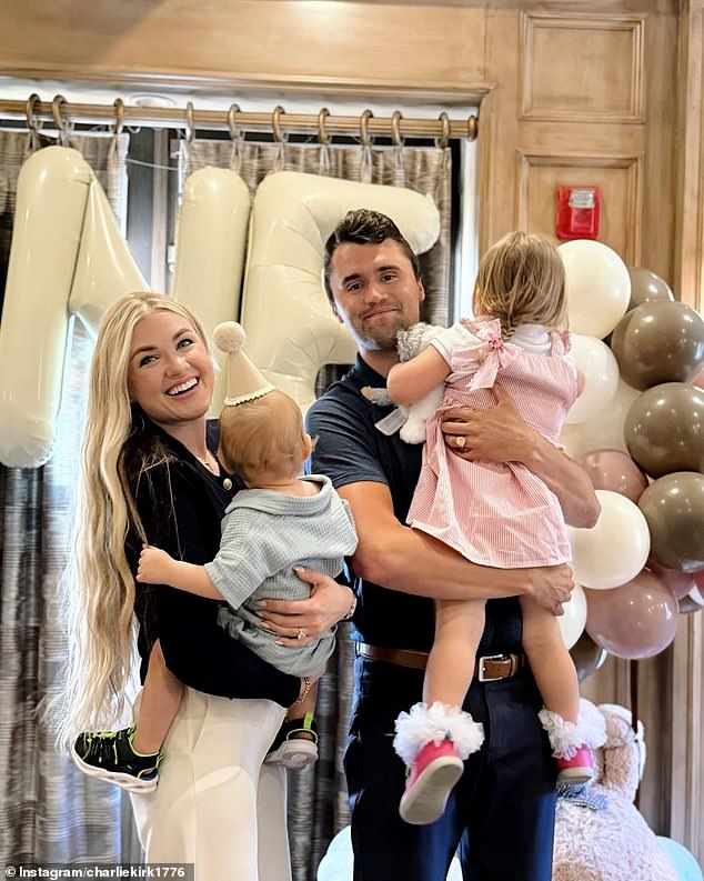 Kirk (pictured with wife Erika and their children) was the 31-year-old former leader of Turning Point USA