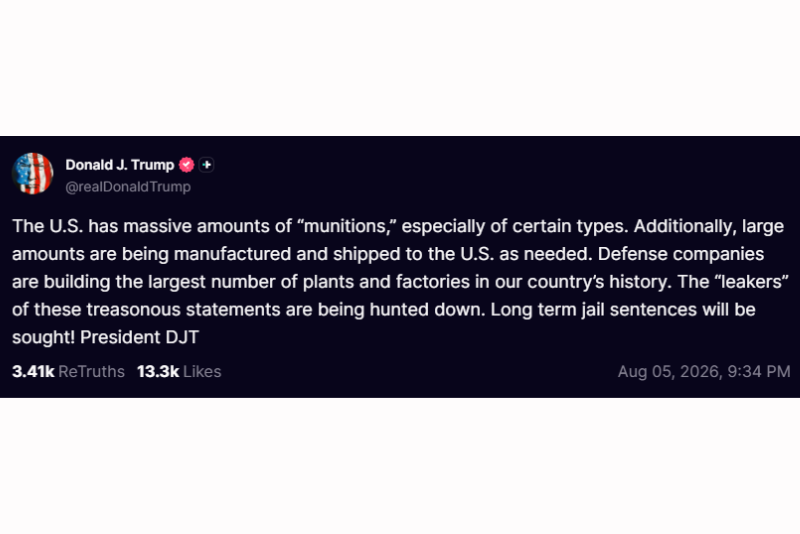 President Donald Trump Truth Social post
