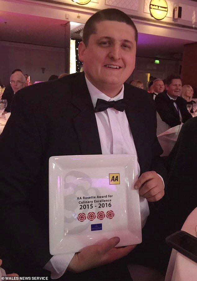 Gareth Ward, pictured, holding a AA Rosette Award for Culinary Excellence 2015-2016