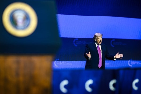 President Donald J. Trump arrives on stage to deliver remarks at a Turning Point USA event at Dream City Church in Phoenix, Arizona on Friday, April 17, 2026. (Official White House photo by Daniel Torok)