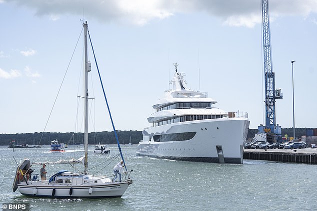 The yacht was launched in June and is understood to have been undergoing sea trials when it stopped off in the dock of Poole Harbour in Dorset
