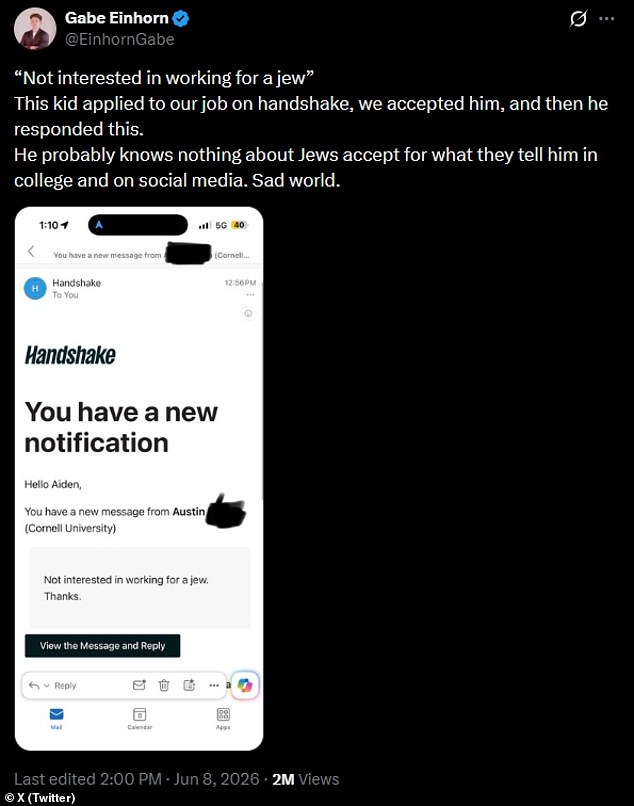 Einhorn's tweet is pictured in full