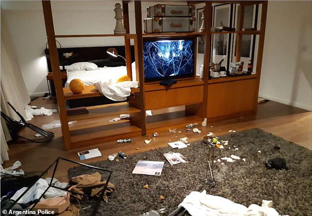 The hotel room where Payne had been staying in Buenos Aires. The TV was left with a broken screen