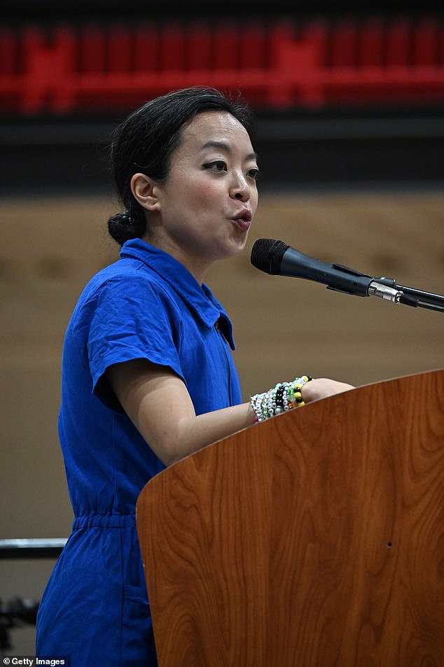 Wisconsin Democratic Gubernatorial candidate Francesca Hong speaks during a campaign rally