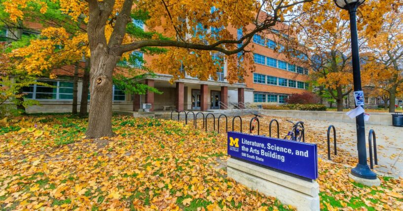 The Literature Science And The Arts Building on the University of Michigan campus in Ann Arbor, Michigan, on Nov. 8, 2020.