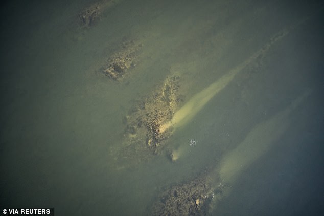 A drone view of the foundations of the ancient Constantine Bridge near Gigen, Bulgaria